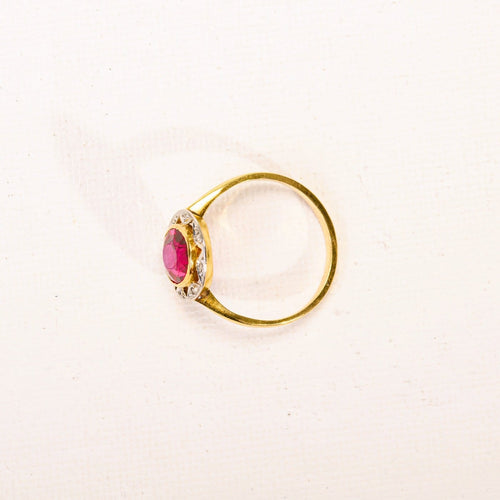 Bague 55.5 Bague ancienne en or jaune, platine, rubis synthétique et diamants 58 Facettes LMB-356