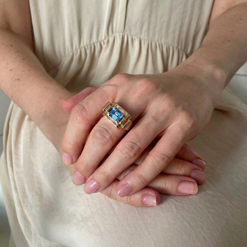 Bague 55.5 Bague Tank en or rose et spinelle synthétique taille émeraude 58 Facettes LMB-352