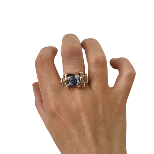 Bague 55.5 Bague Tank en or rose et spinelle synthétique taille émeraude 58 Facettes LMB-352