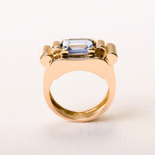 Bague 55.5 Bague Tank en or rose et spinelle synthétique taille émeraude 58 Facettes LMB-352
