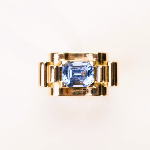 Bague 55.5 Bague Tank en or rose et spinelle synthétique taille émeraude 58 Facettes LMB-352