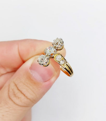 Bague 59 Bague marquise antique en or 18K, platine et diamants 58 Facettes A07526