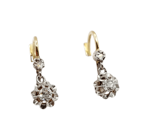 Boucles d'oreilles Dormeuses antiques - Boucles d'oreilles en or 18k, platine et diamants 58 Facettes A07534