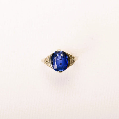 Bague 52 Art Déco - Bague en or blanc, saphir synthétique et diamants 58 Facettes LMB-372