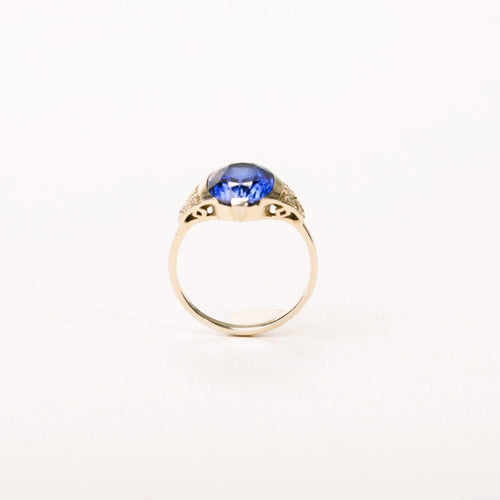 Bague 52 Art Déco - Bague en or blanc, saphir synthétique et diamants 58 Facettes LMB-372