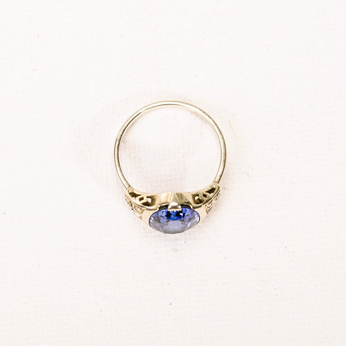 Bague 52 Art Déco - Bague en or blanc, saphir synthétique et diamants 58 Facettes LMB-372