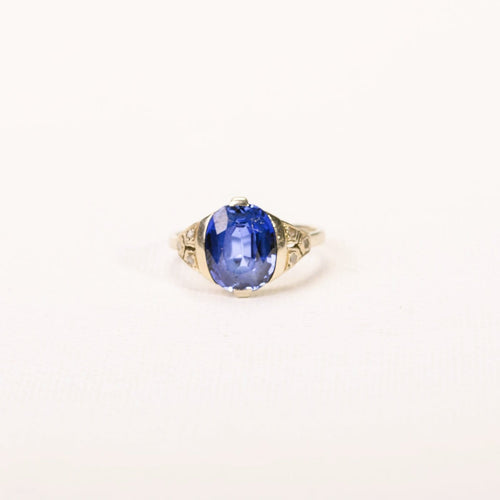 Art Déco Bague saphir synthétique et diamants en rose_face.jpg