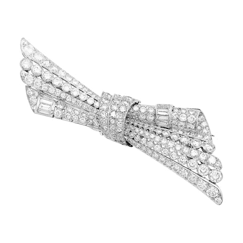 Boucles d'oreilles Broche double-clip Nœud en or blanc, platine et diamants 58 Facettes 35673