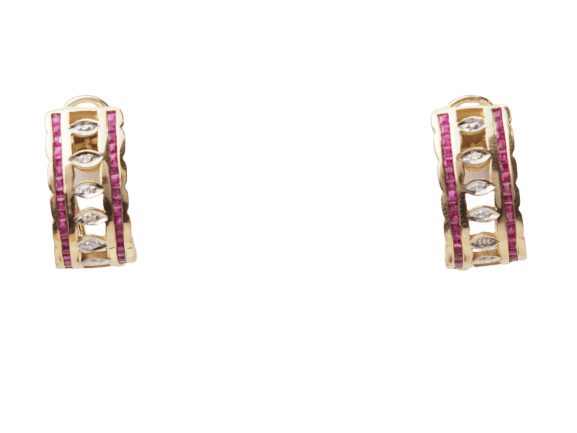 Boucles d'oreilles Boucles d'oreilles vintage - Boucles d'oreilles en or jaune, rubis et diamants 58 Facettes 33439