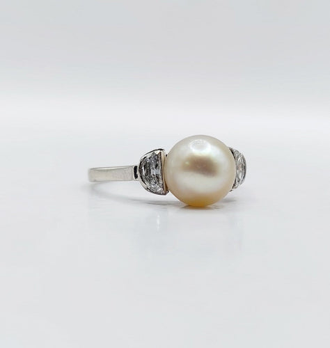 Bague 54.5 Bague Art déco en or blanc, platine, perle et diamants 58 Facettes A07356