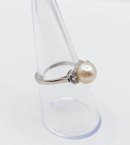 Bague 54.5 Bague Art déco en or blanc, platine, perle et diamants 58 Facettes A07356
