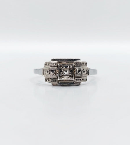 Bague 56 Bague Art déco en or blanc, platine et diamant 58 Facettes A07367