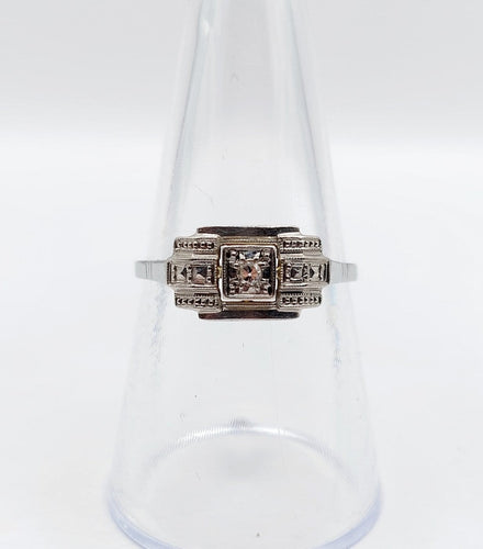 Bague 56 Bague Art déco en or blanc, platine et diamant 58 Facettes A07367