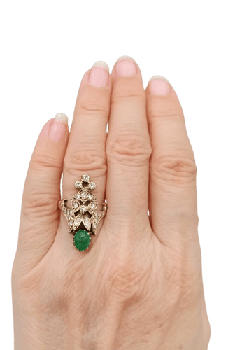 Bague 52 Bague vintage à volutes en or 18K, émeraude et diamants 58 Facettes SADD/53/5