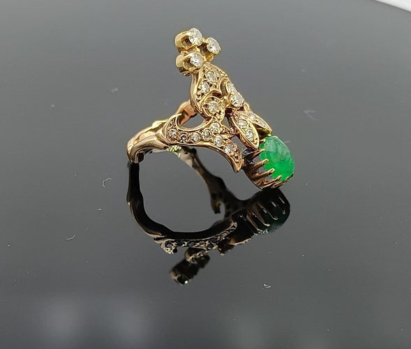 Bague 52 Bague vintage à volutes en or 18K, émeraude et diamants 58 Facettes SADD/53/5