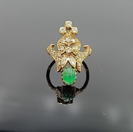 Bague 52 Bague vintage à volutes en or 18K, émeraude et diamants 58 Facettes SADD/53/5