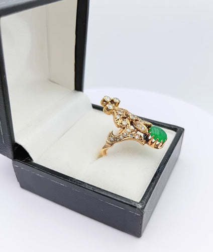 Bague 52 Bague vintage à volutes en or 18K, émeraude et diamants 58 Facettes SADD/53/5