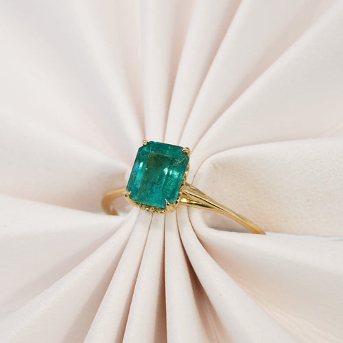 Bague 54 Bague en or jaune 14 ct et émeraude naturelle 1,51 ct 58 Facettes R008