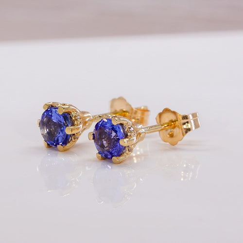 Boucles d'oreilles Boucles d'oreilles en or jaune, tanzanites et diamants 58 Facettes E0027
