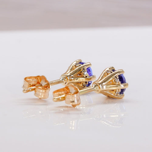 Boucles d'oreilles Boucles d'oreilles en or jaune, tanzanites et diamants 58 Facettes E0027
