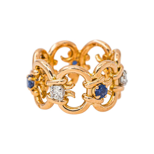 Bague 48.5 Bague bandeau en or rose, diamants et saphirs 58 Facettes 5714274CN