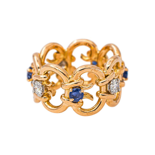 Bague 48.5 Bague bandeau en or rose, diamants et saphirs 58 Facettes 5714274CN
