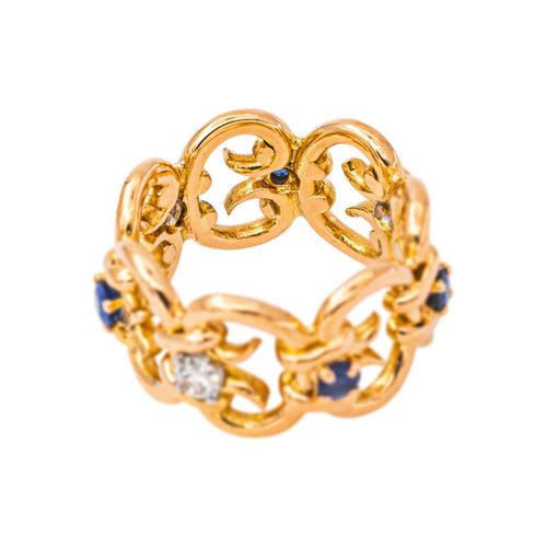 Bague 48.5 Bague bandeau en or rose, diamants et saphirs 58 Facettes 5714274CN