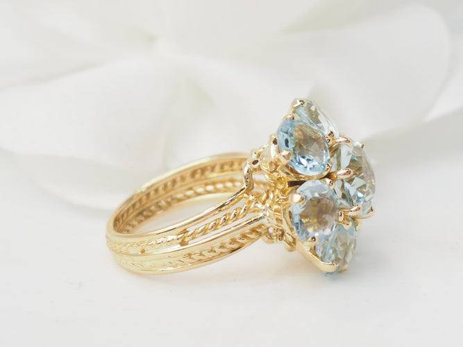 Bague 52 Bague fleur en or jaune et aigues-marines 58 Facettes 33558