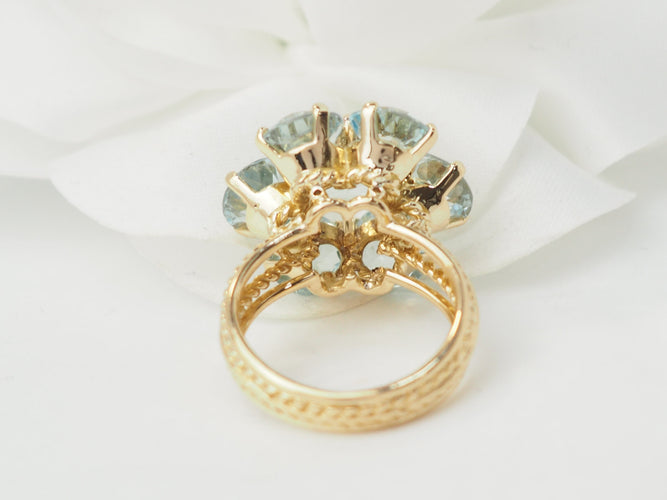 Bague 52 Bague fleur en or jaune et aigues-marines 58 Facettes 33558