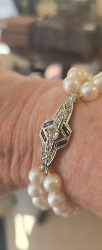 Bracelet Art déco - Bracelet en or 18 ct, platine, saphirs, diamants et perles 58 Facettes 1