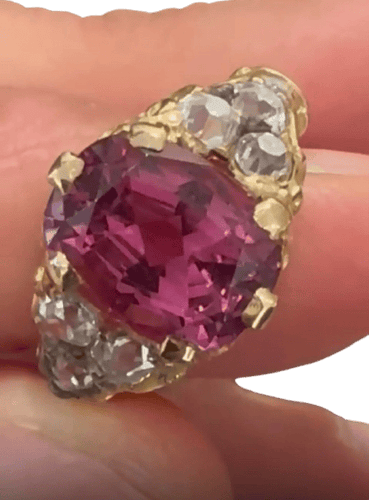 Bague 54 Bague portugaise en or jaune, spinelle de Mogok et diamants 58 Facettes F33