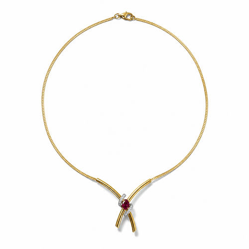Collier Collier vintage en or jaune, rubis et diamants 58 Facettes rubis