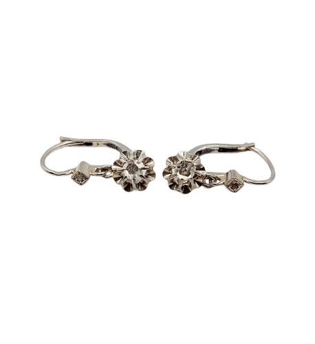 Boucles d'oreilles Boucles d'oreilles dormeuses antiques en or blanc et diamants 58 Facettes A07375