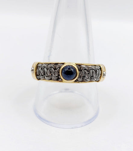 Bague 64 Bague chevalière vintage en or 18k, acier et saphir 58 Facettes A07432
