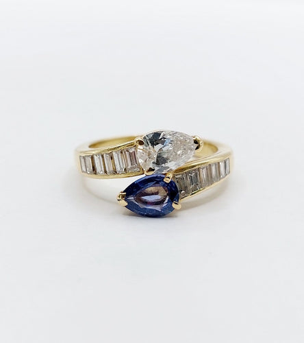 Bague 55 Bague toi et moi serpent en or 18k, diamant poire et saphir 58 Facettes A07351