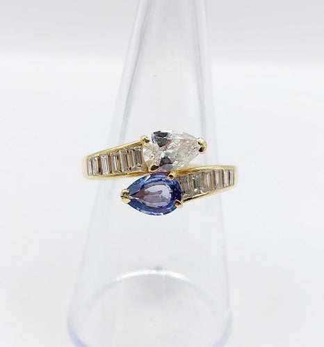 Bague 55 Bague toi et moi serpent en or 18k, diamant poire et saphir 58 Facettes A07351
