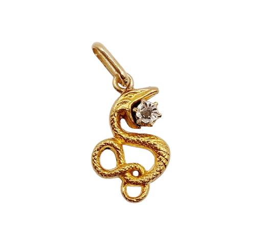 Pendentif Pendentif serpent ancien en or 18k et diamant taille rose 58 Facettes A07385