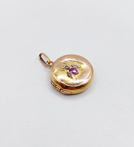 Pendentif Pendentif porte-photo antique en or rose 18k, rubis et diamants 58 Facettes A07411