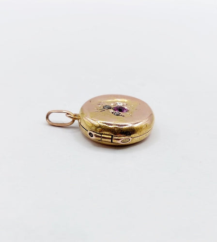 Pendentif Pendentif porte-photo antique en or rose 18k, rubis et diamants 58 Facettes A07411