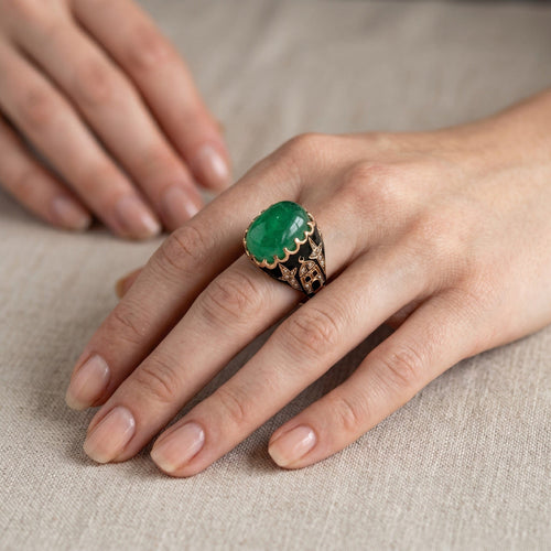 Bague 52 Bague ottomane XIXe en or 14 ct, émeraude de l’Oural et diamants 58 Facettes RI-1044