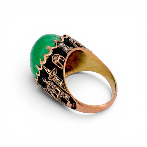 Bague 52 Bague ottomane XIXe en or 14 ct, émeraude de l’Oural et diamants 58 Facettes RI-1044