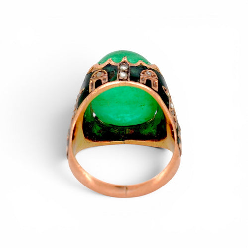 Bague 52 Bague ottomane XIXe en or 14 ct, émeraude de l’Oural et diamants 58 Facettes RI-1044