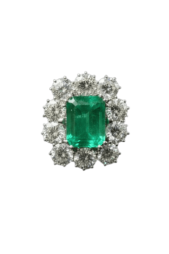 Bague 55 Margherita - Bague en or blanc avec émeraude colombienne et diamants 58 Facettes