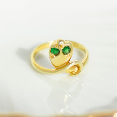 Bague 49 Bague serpent en or jaune 585 et émeraudes 58 Facettes