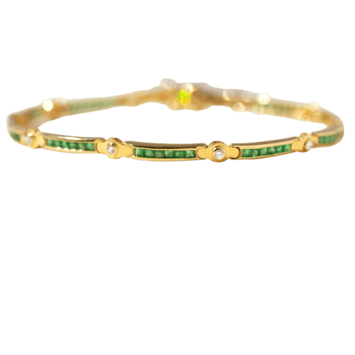 Bracelet Bracelet tennis en or jaune avec émeraudes et diamants 58 Facettes