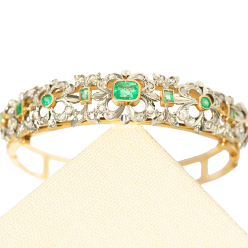 Bracelet Art déco - Bracelet en or jaune 750, émeraudes et diamants taille rose 58 Facettes HJ250261