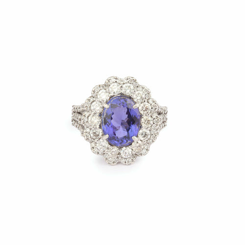 Bague 59 Pompadour - Bague en or gris 18 carats, tanzanite et diamants 58 Facettes B403