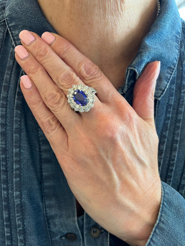 Bague 59 Pompadour - Bague en or gris 18 carats, tanzanite et diamants 58 Facettes B403