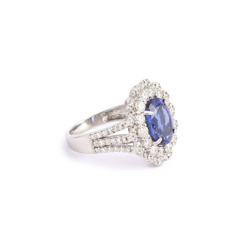Bague 59 Pompadour - Bague en or gris 18 carats, tanzanite et diamants 58 Facettes B403