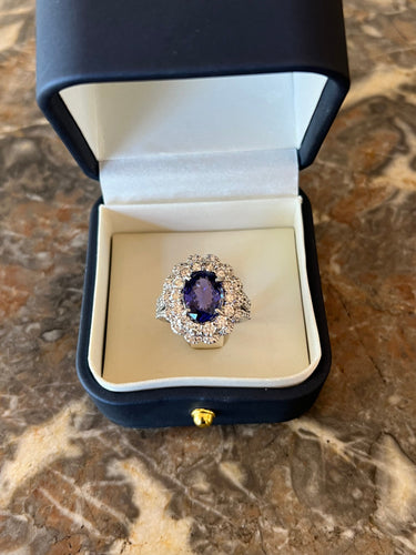Bague 59 Pompadour - Bague en or gris 18 carats, tanzanite et diamants 58 Facettes B403